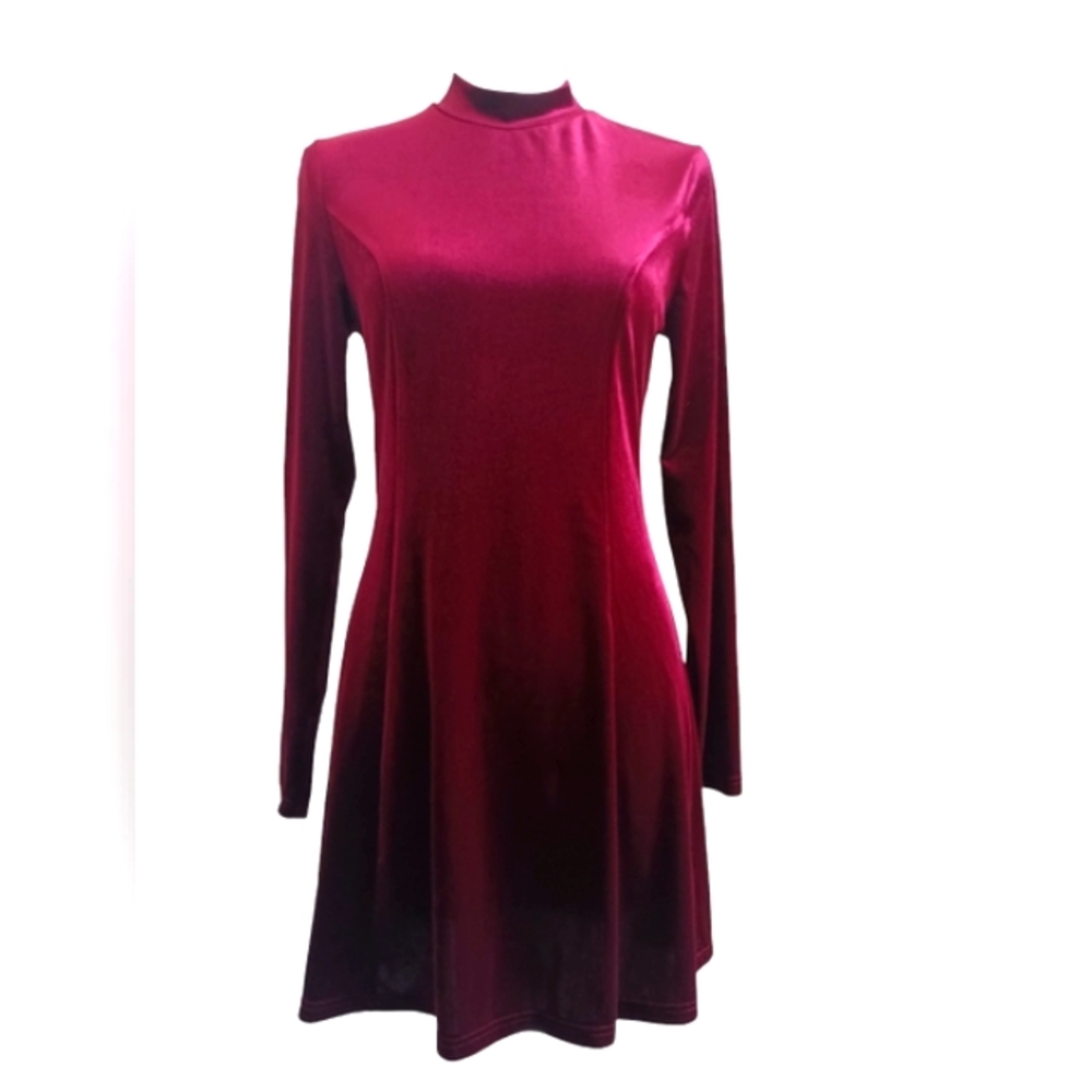 FOREVER 21 Crushed velvet, Burgundy long sleeve midi dress S